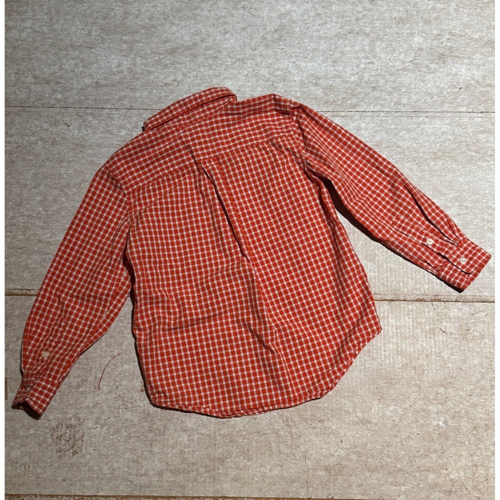 Chaps Boys‎ Button-Down Shirt Size 6 Orange White Check Crest EUC Cotton - Picture 4 of 4